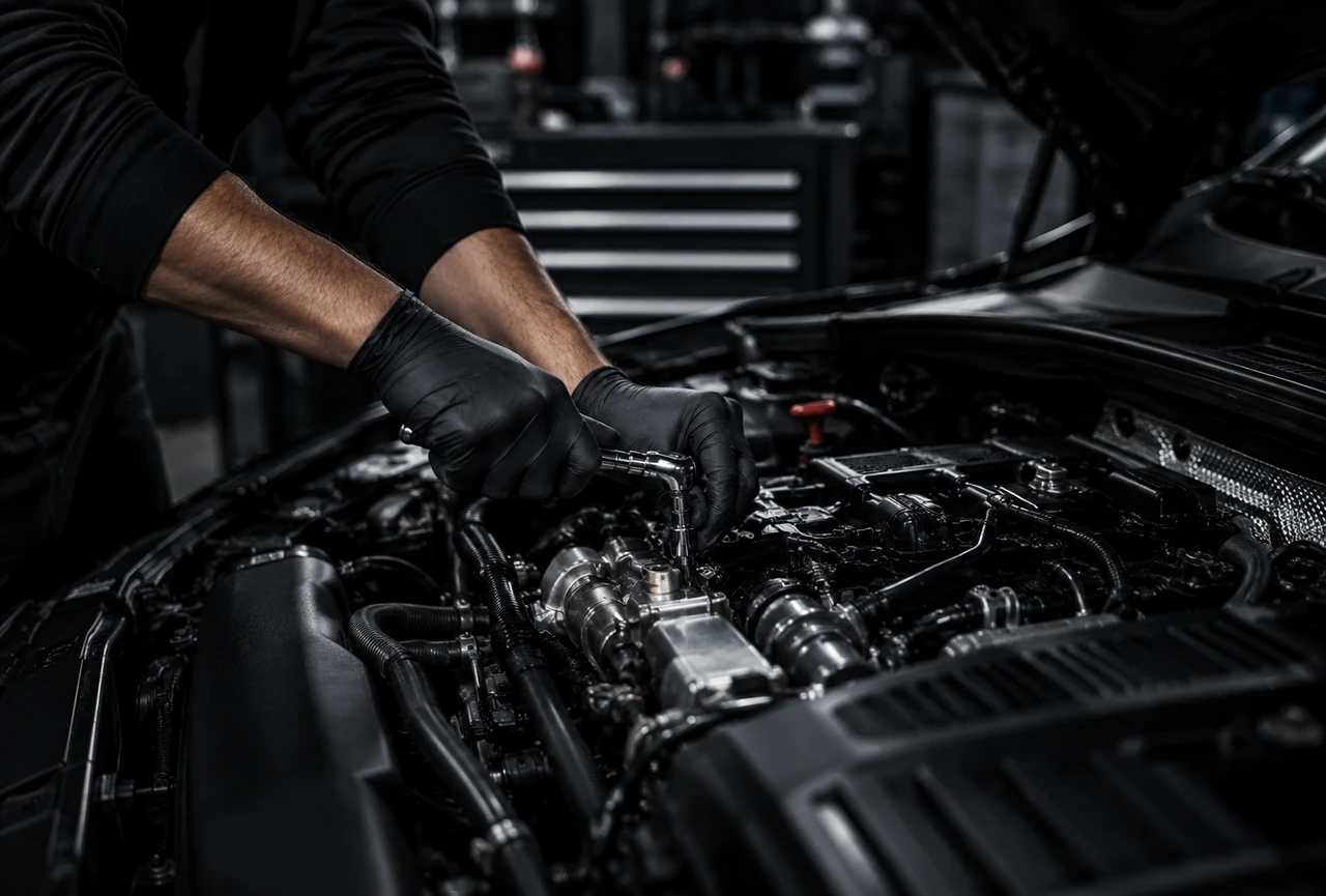 Reparatur eines Fahrwerks in einer Autowerkstatt